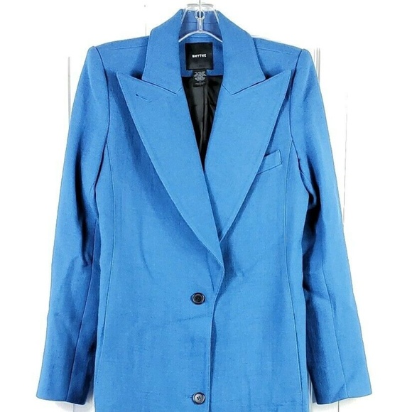SMYTHE blue peaked lapel column long wool coat - Picture 4 of 8